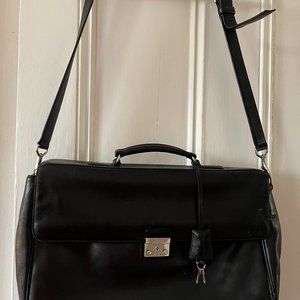 Vintage Coach black leather messenger bag briefcase with original lock & key